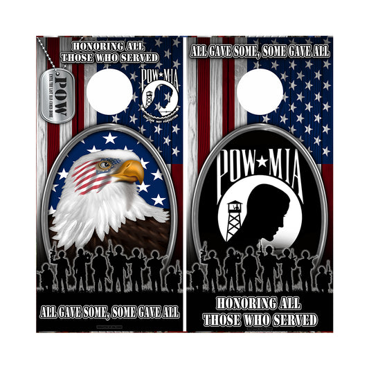 Cornhole Board Wraps Combo - Honoring All of Those Who Served EAGLE #1 w/ TAGS & POW no TAGS - 2 PACK