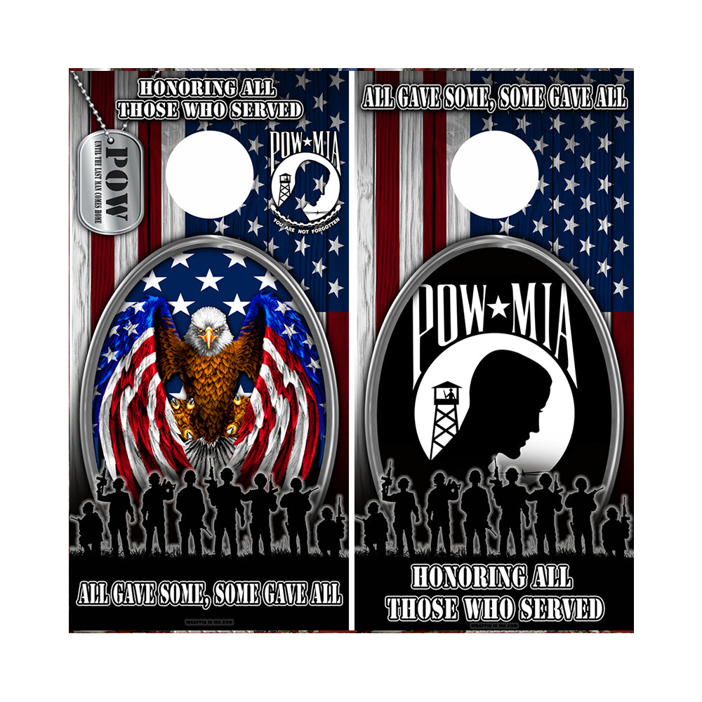Cornhole Board Wraps Combo - Honoring All of Those Who Served EAGLE #2 w/ TAGS & POW no TAGS - 2 PACK