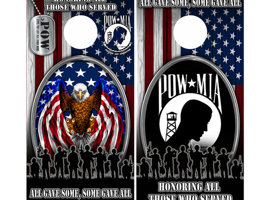 Cornhole Board Wraps Combo - Honoring All of Those Who Served EAGLE #2 w/ TAGS & POW no TAGS - 2 PACK