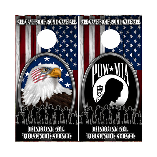 Cornhole Board Wraps Combo - Honoring All of Those Who Served EAGLE & POW - Both NO TAGS - 2 PACK