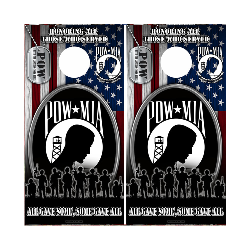 Cornhole Board Wraps - Honoring All of Those Who Served POW w/ TAGS - 2 PACK