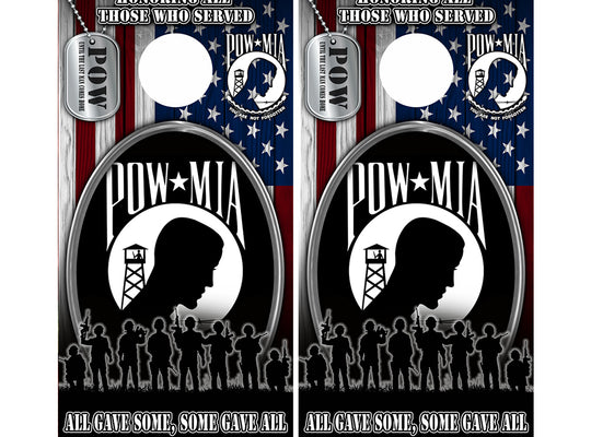 Cornhole Board Wraps - Honoring All of Those Who Served POW w/ TAGS - 2 PACK