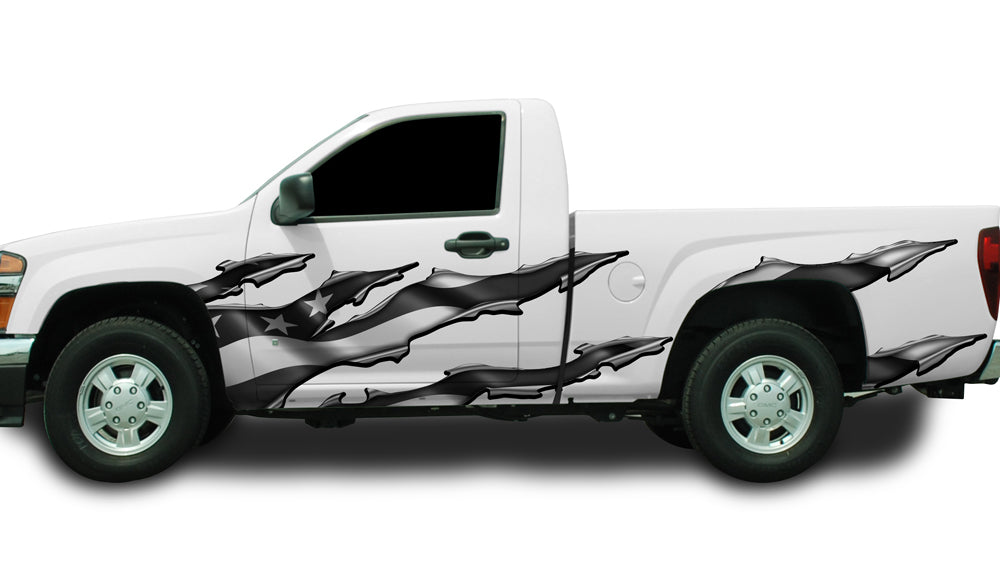 Rocker Panel Side Graphics Subdued American Flag Wrap Ripped Metal