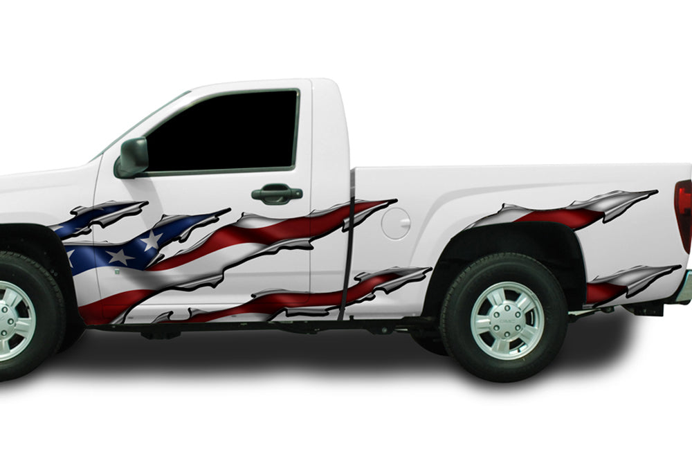 Ripped Metal American Flag Side Stripes Graphics Decal Wrap Kit