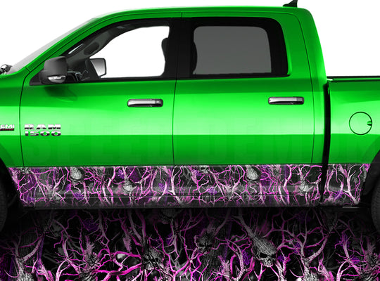Pink Skull Obliteration Camo Rocker Panel Wrap Graphic Decal Wrap Truck Kit