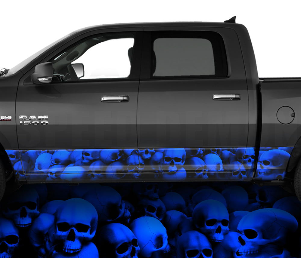 Rocker Panel Wraps Skulls Blue