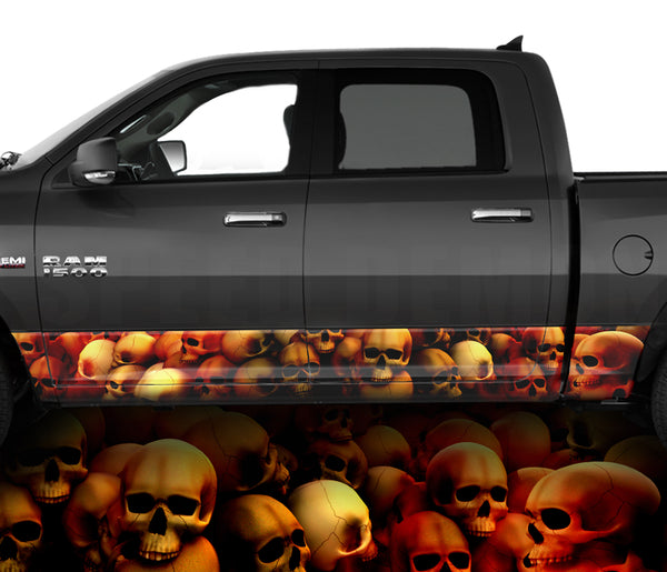 Rocker Panel Wraps Skulls Unhallowed Ground Red