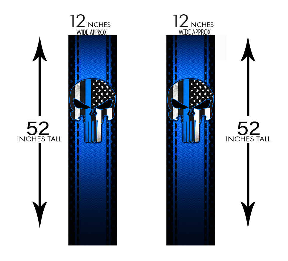 Punisher Skull Blue Diamond Plate Truck Bed Stripes - 2 Pack Bed Bands