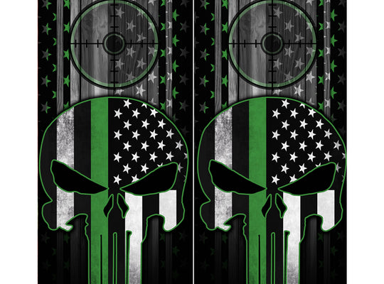 Cornhole Board Wraps - Green Line American Flag Punisher Target 2 PACK