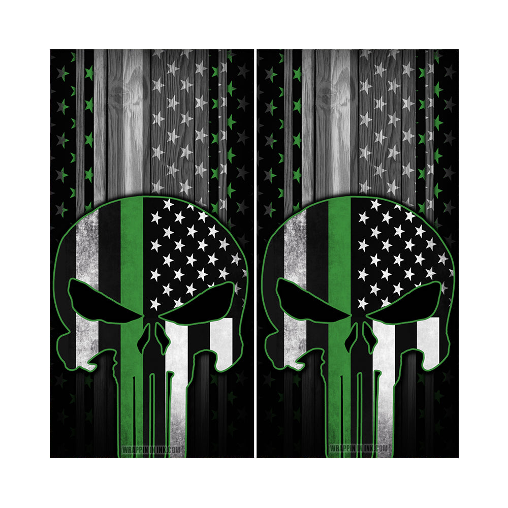 Cornhole Board Wraps - Green Line American Flag Punisher 2 PACK