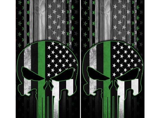 Cornhole Board Wraps - Green Line American Flag Punisher 2 PACK