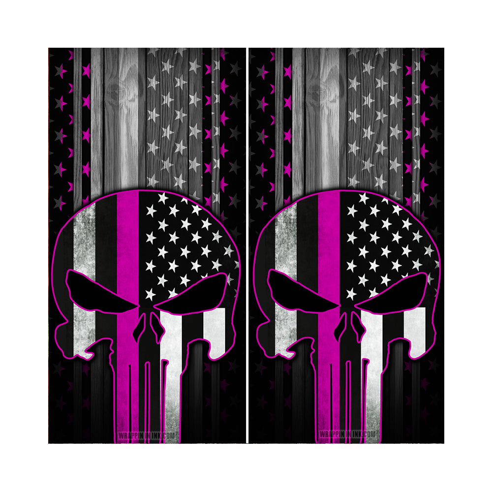 Cornhole Board Wraps - Pink Line American Flag Punisher 2 PACK