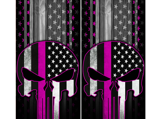 Cornhole Board Wraps - Pink Line American Flag Punisher 2 PACK