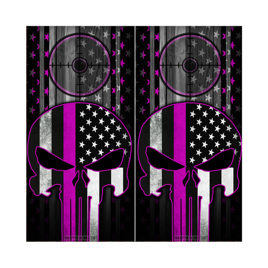 Cornhole Board Wraps - Pink Line American Flag Punisher Target 2 PACK