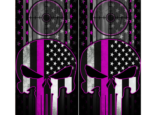 Cornhole Board Wraps - Pink Line American Flag Punisher Target 2 PACK