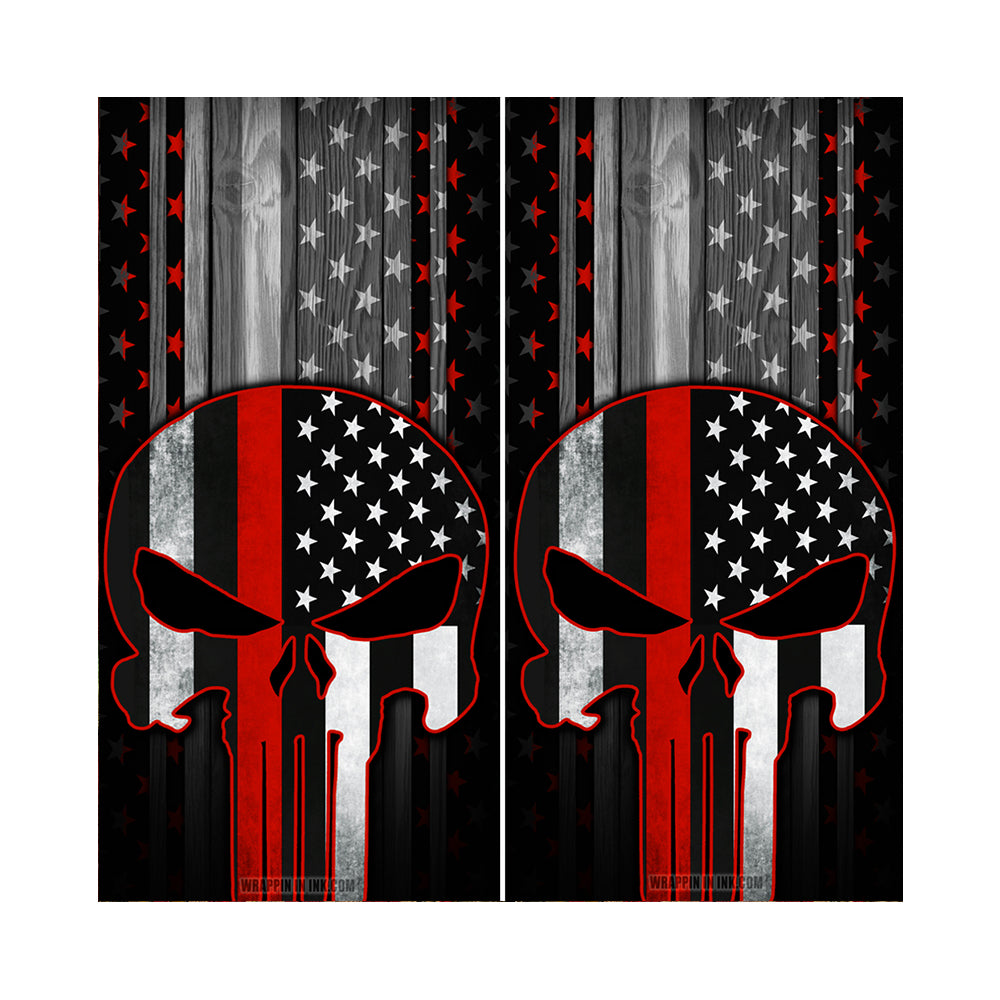 Cornhole Board Wraps - Red Line American Flag Punisher 2 PACK
