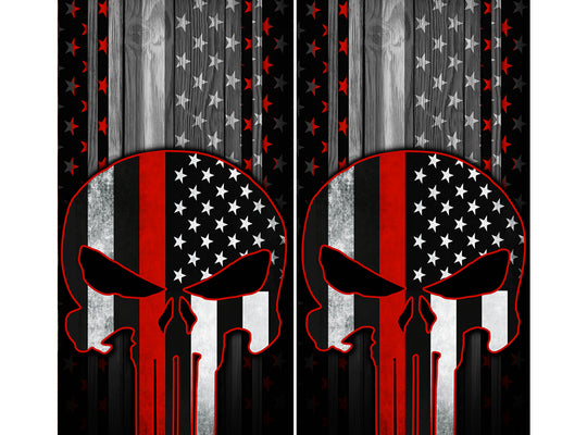 Cornhole Board Wraps - Red Line American Flag Punisher 2 PACK