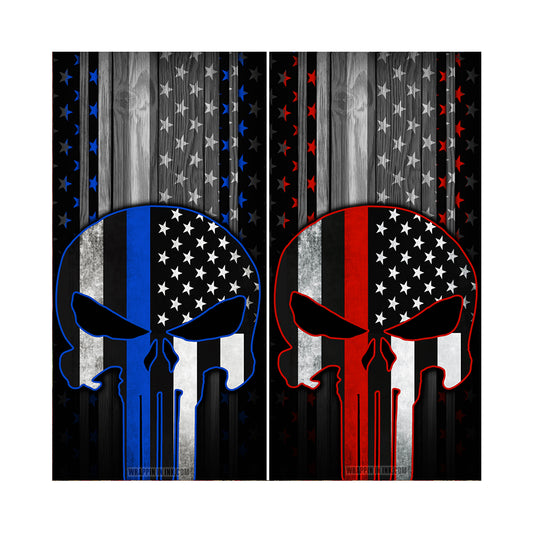 Cornhole Board Wraps Combo - Blue Line & Red Line American Flag Punisher 2 PACK