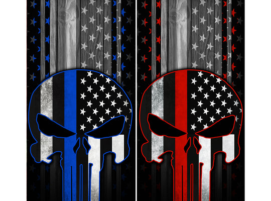 Cornhole Board Wraps Combo - Blue Line & Red Line American Flag Punisher 2 PACK