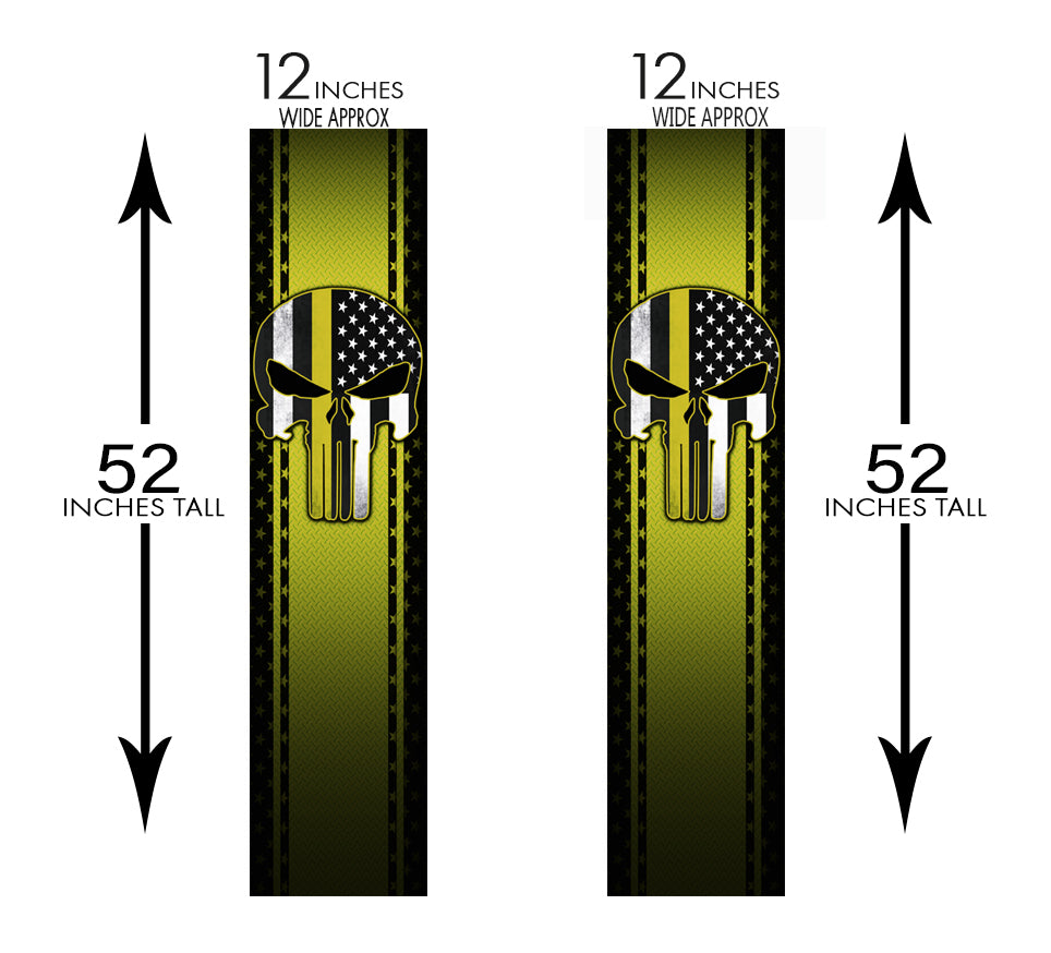 Punisher Skull Yellow Diamond Plate Truck Bed Stripes - 2 Pack Bed Bands