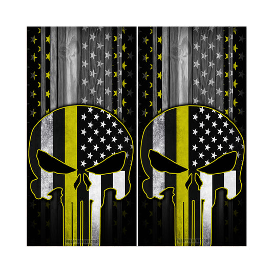 Cornhole Board Wraps - Yellow Line American Flag Punisher 2 PACK