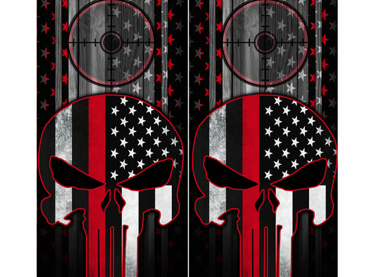 Cornhole Board Wraps - Red Line American Flag Punisher Target 2 PACK